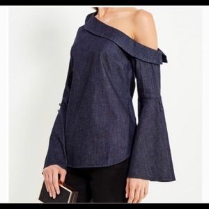 Denim One Shoulder Bell Sleeve Top